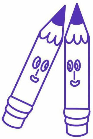 Logo von „Verein für grafisches Erzählen“. Zwei Bleistifte liegen übereinander und betrachten sich mit zwei Augenpaaren. Darunter der Schriftzug des Vereines.