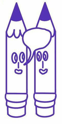 Logo von „Verein für grafisches Erzählen“. Zwei Bleistifte liegen übereinander und betrachten sich mit zwei Augenpaaren. Darunter der Schriftzug des Vereines.